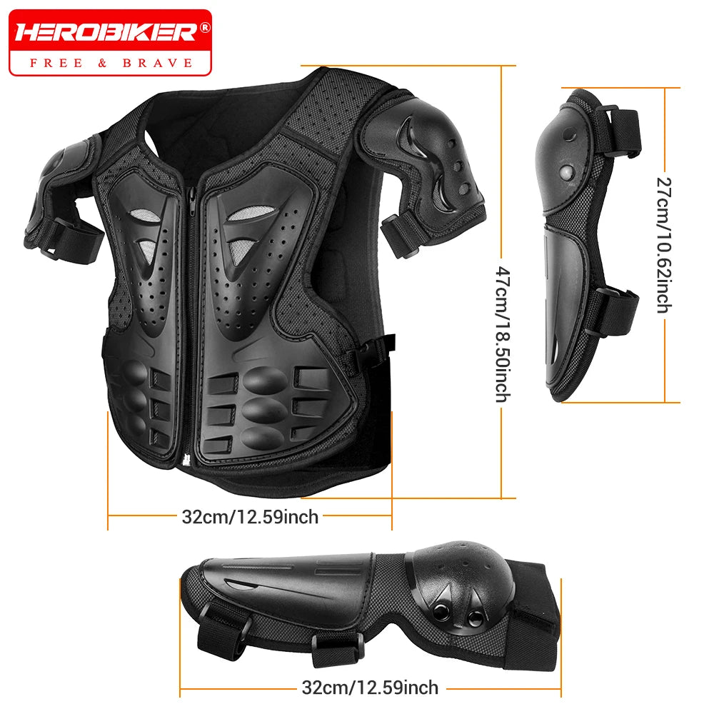 Motorcycle Armor Kid's Chest Vest Protection Motocross Riding Armor Jacket Protective Armors Motorbike Kneepads Moto Full Armor