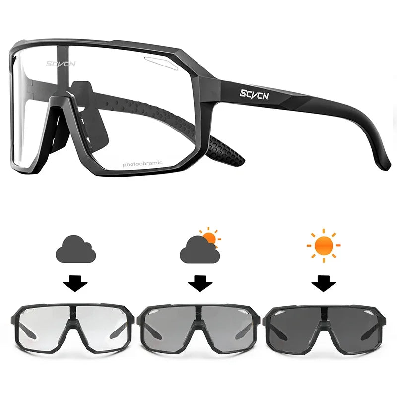 SCVCN New Photochromic Cycling Glasses Motorcycle Bike Riding Outdoor Sport Cycling Sunglasses Men Women Hiking UV400 Goggles