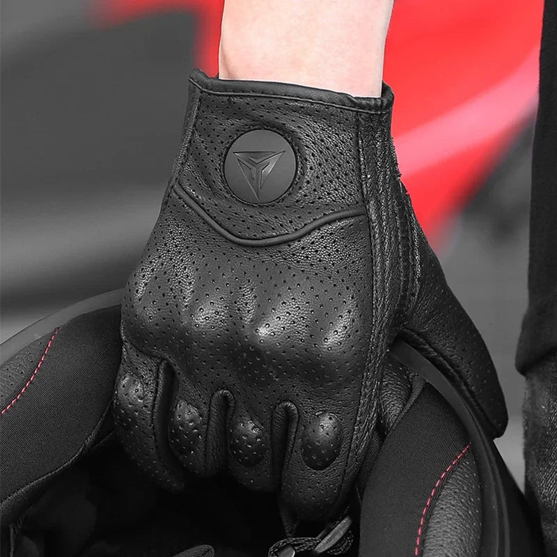 Men Women All Seasons Motorcycle Riding Gloves Leather Carbon Fiber Reinforced Thermal Windproof Motocross ATV Touchscreen Glove