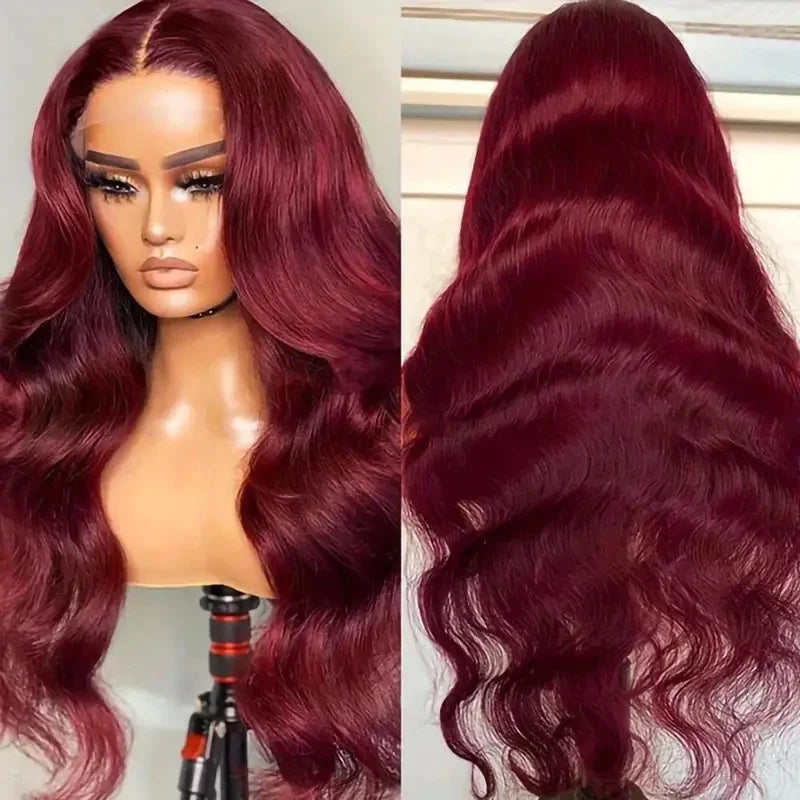 30 Inch Brazilian Loose Body Wave 99J Burgundy 13x4 Lace Frontal Wig 220% Density Pre Plucked 13x6 HD Lace Front Human Hair Wig