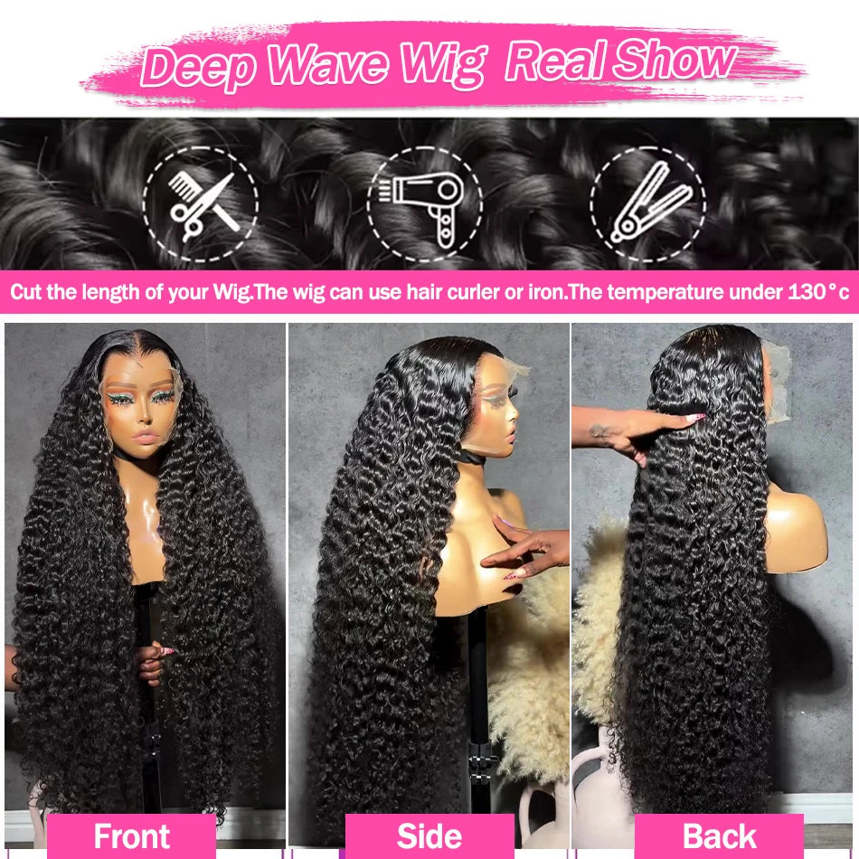 220 Density 13x6 Hd Lace Frontal Wigs Brazilian 32 34 40 Inch Deep Wave Curly Human Hair Wigs For Black Women Preplucked