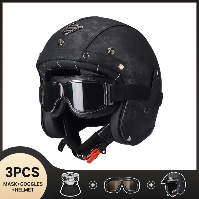 DOT Approved Vintage Leather Motorcycle Helmet Retro Open Face Chopper Casque Capacete Motorbike De Moto Masculino Casco Moto