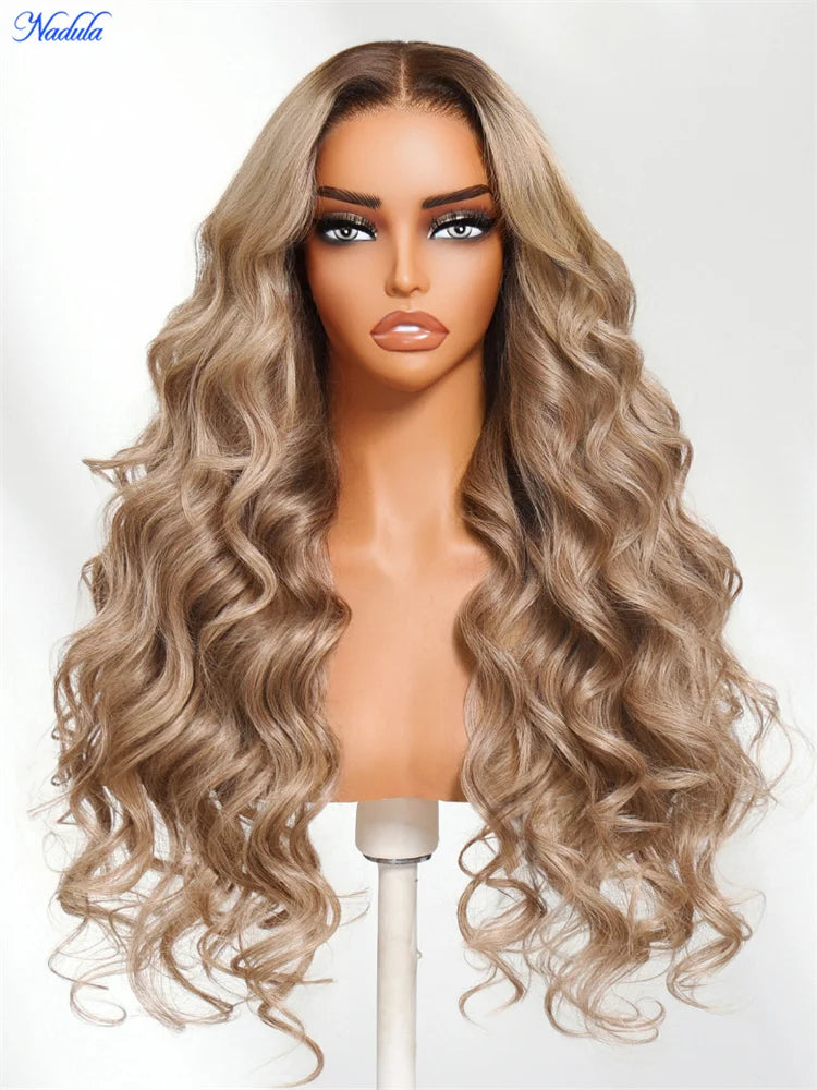 Nadula Ash Blonde With Brown Roots No Slip 13x4 Pre-Everything™ Lace Frontal Body Wave Wig with Invisi Drawstring