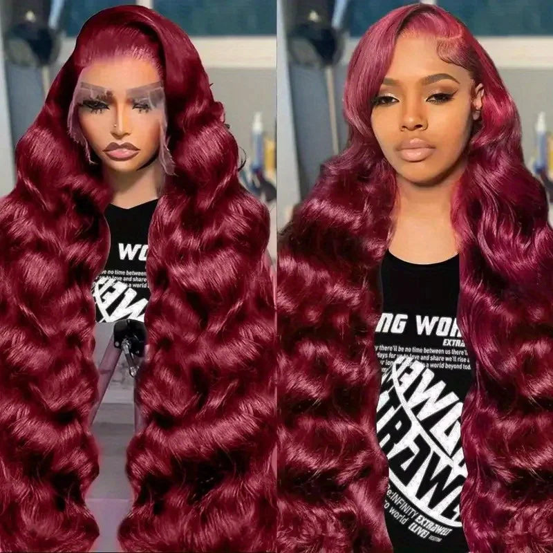 250% Density Body Wave Wig Burgundy 99J Lace Front Wig 13x4 HD Lace Frontal Wig Human Hair Pre Plucked 99j Red Colored Wig