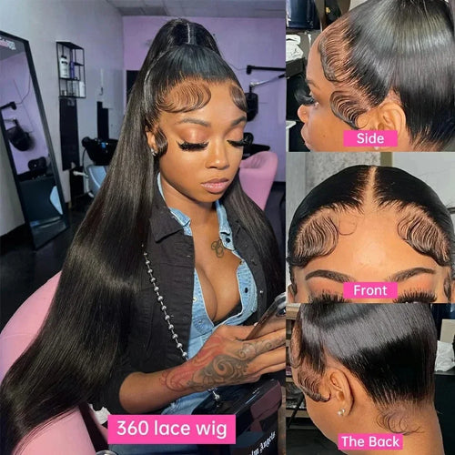 360 Full Lace Wig Human Hair Pre Plucked Hd Straight Human Hair Wigs 100% 220 Density 360 Lace Front Wigs Invisible Drawstring