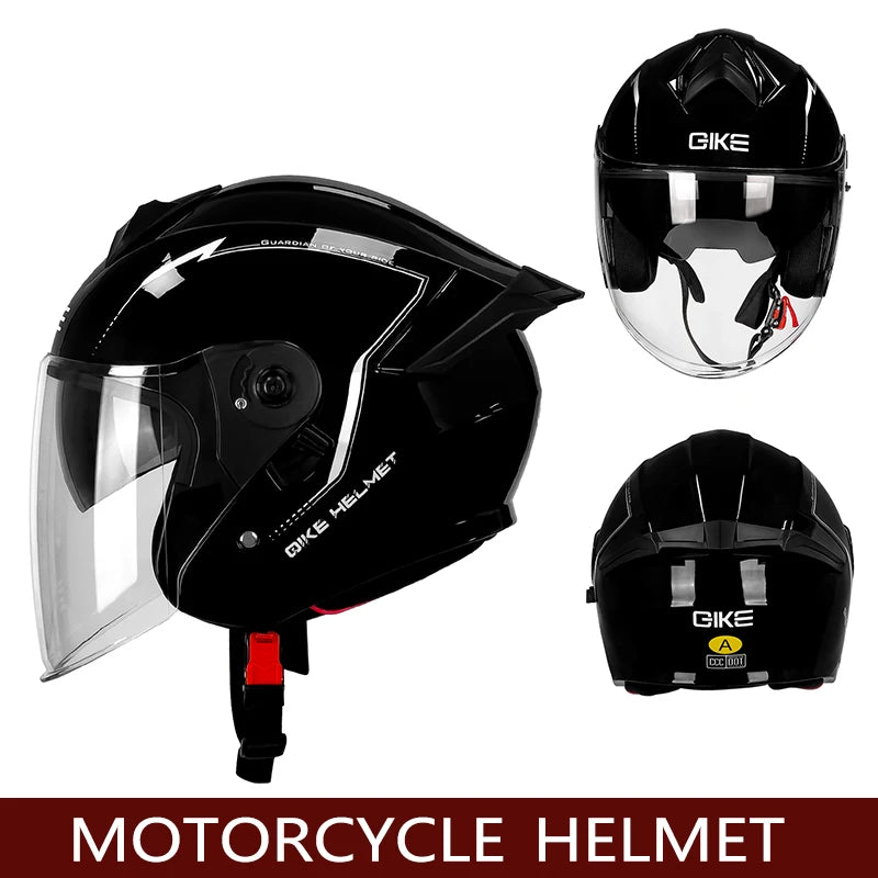 Qike Motorcycle Helmet Three-quarters Double Lens Helmets Motobike Half Helmet Four Seasons Men Women Cascos Moto