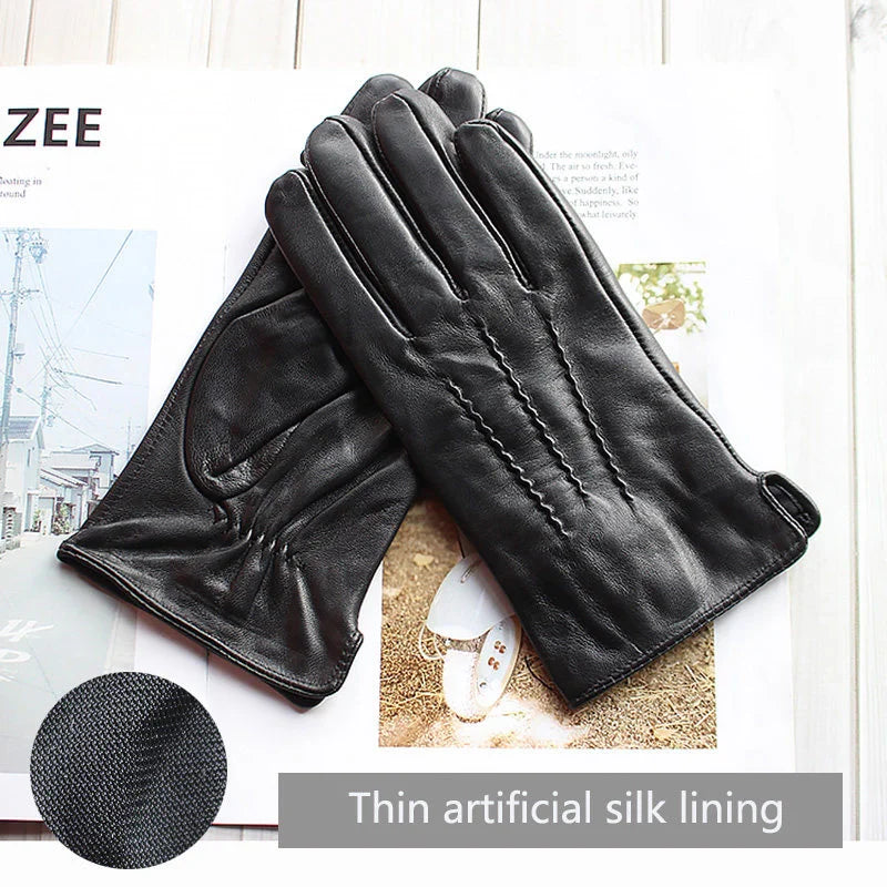 Autumn Thin Sheepskin Leather Gloves Men's Rayon Lining Spring and Summer Outdoor Bicycle Riding Car Driving Fashion Driver Fin