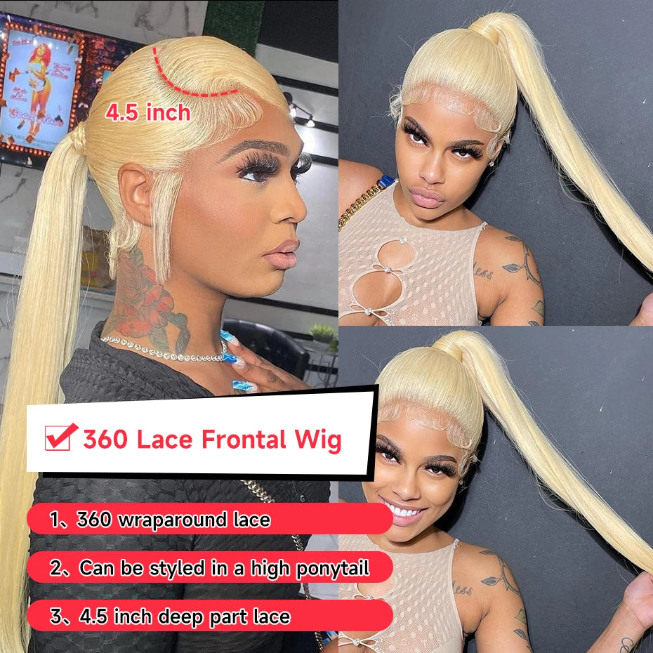 360 Lace Frontal Wig Human Hair Preplucked 613 Honey Blonde Lace Front Wig Bone  Straight Ponytail Brazilian Lace Wigs For Women