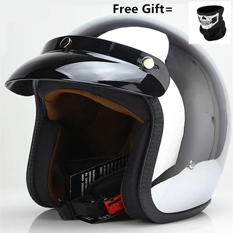Mirror Silver Chrome Motorcycle  Open Face Men Women Casco Vintage Scooter Jet Retro Helmets Pare Moto  Para CE DOT