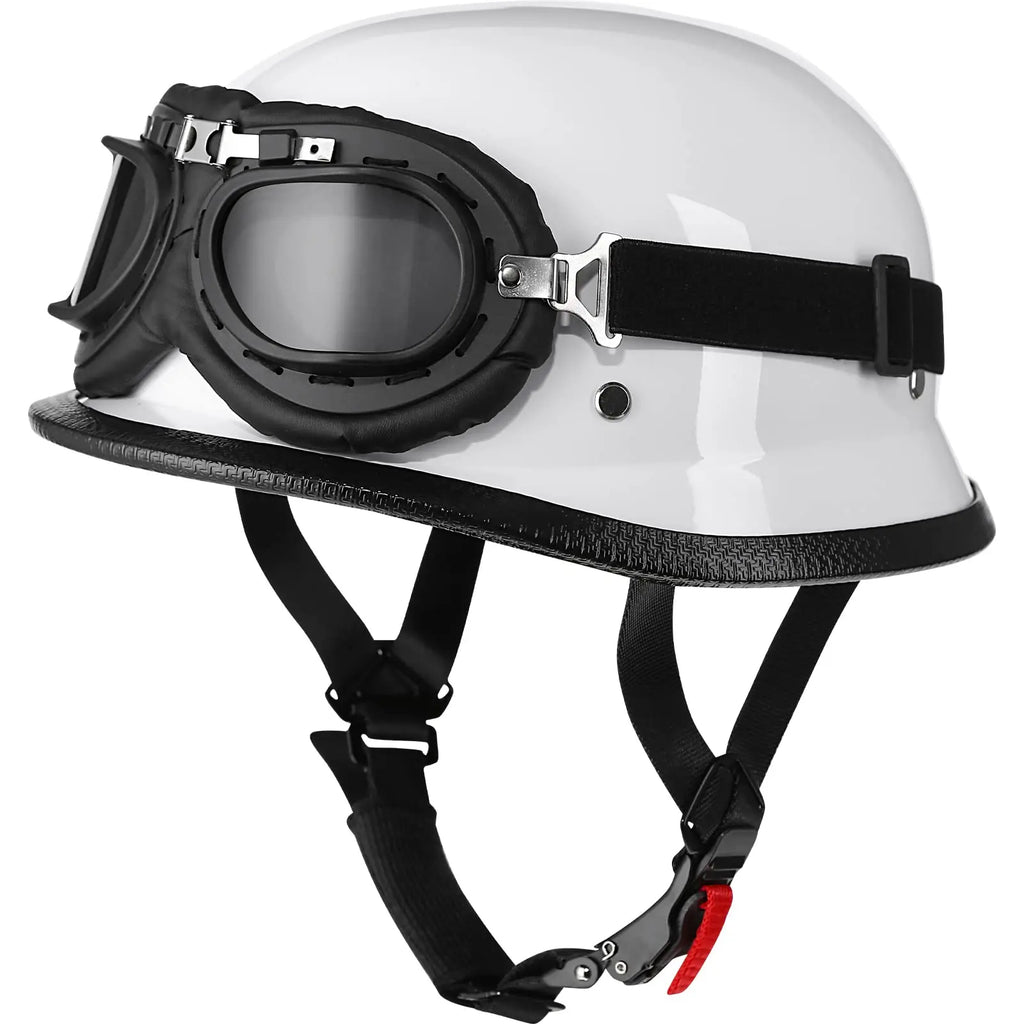 Vintage Motorcycle Helmet Scooter Riding Helmet with Goggle Vintage Chrome Silver Half Face Biker Motorbike Crash Moto Helmet
