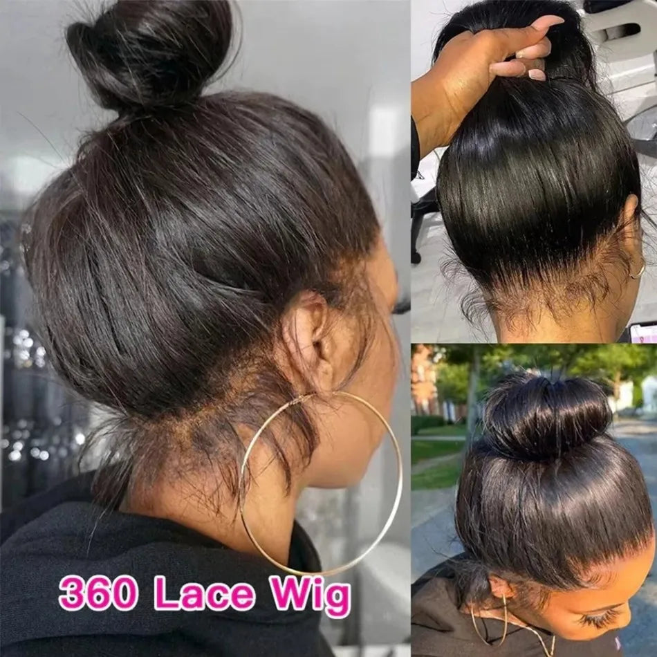 360 Full Lace Wig Human Hair Pre Plucked Hd Straight Human Hair Wigs 100% 220 Density 360 Lace Front Wigs Invisible Drawstring