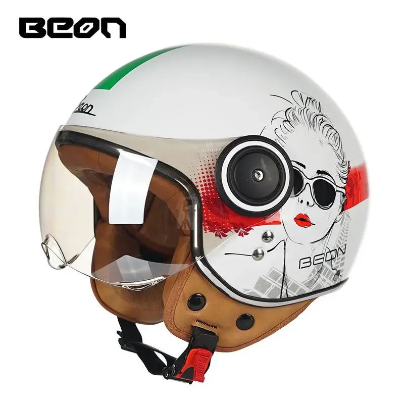Beon Motorcycle Helmet ECE Certification Winter Warm Retro Half Cap Helmet Electric Vehicle Safety Helmet for All Seasons