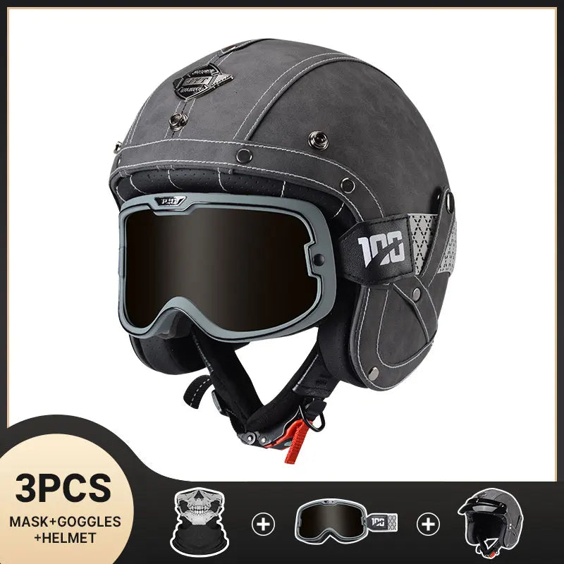 DOT Approved Vintage Leather Motorcycle Helmet Retro Open Face Chopper Casque Capacete Motorbike De Moto Masculino Casco Moto