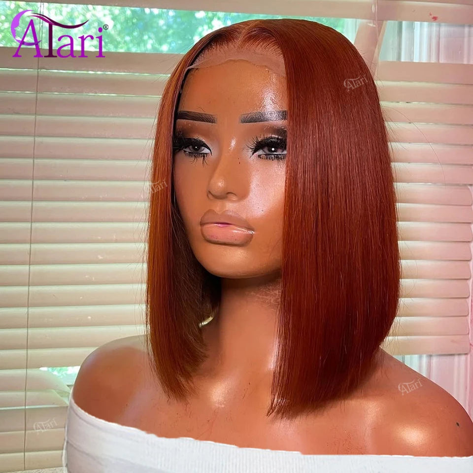 Ginger Short Bob Wig Transparent 13x4 Full Lace Frontal Human Hair Orange Colored Straight Bob Wig Pre Plucked Brazilian Wigs