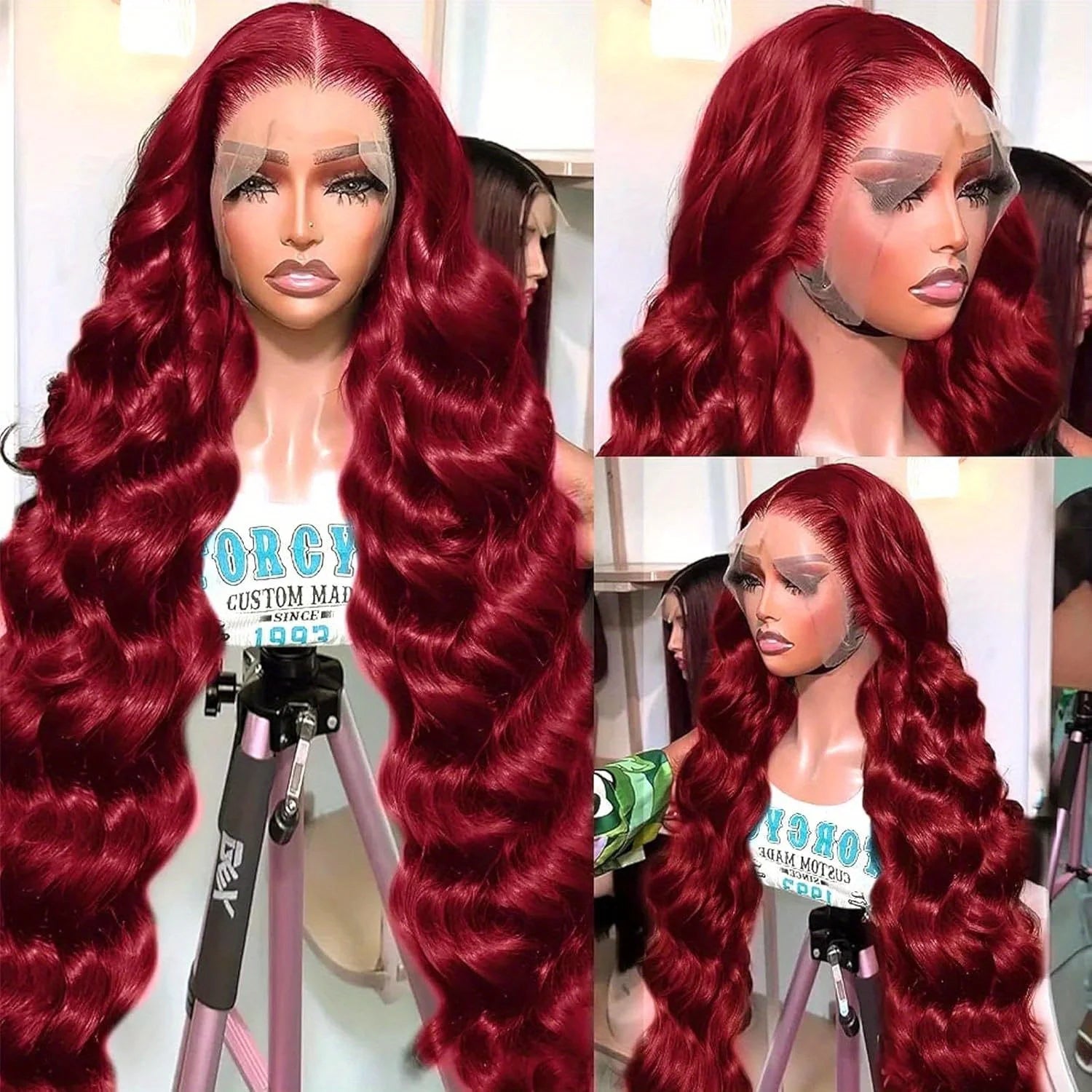 250% Density Body Wave Wig Burgundy 99J Lace Front Wig 13x4 HD Lace Frontal Wig Human Hair Pre Plucked 99j Red Colored Wig