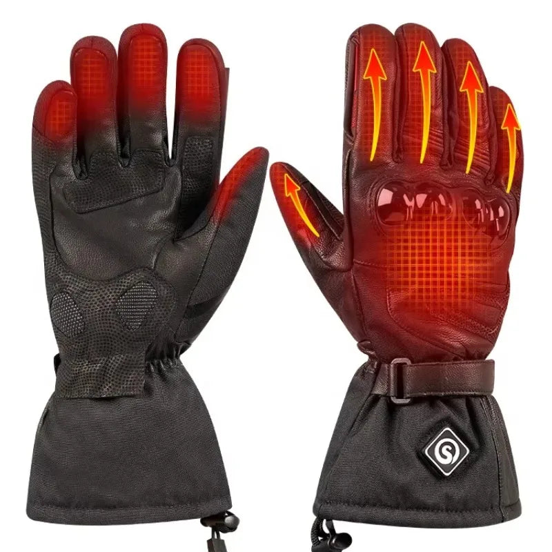 New 7.4V or 12V Rechargeable Battery Heated Motorcycle Gloves for Winter Riding Skiing Motorcycling
