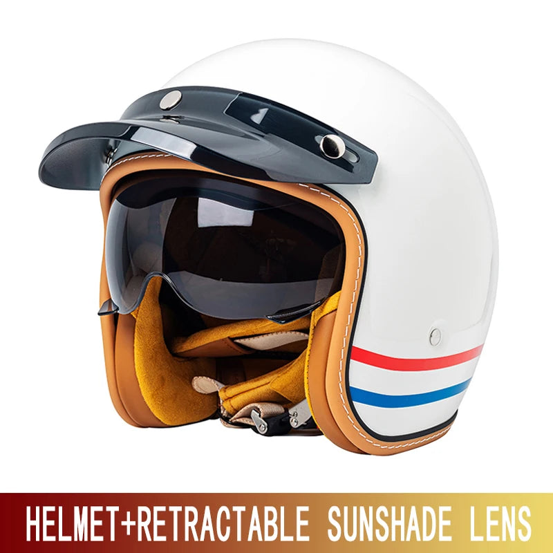 New retro cruise motorcycle helmet for men and women yellow three-quarters helmet 3/4 motorcycle half helmet with sun-shading wi