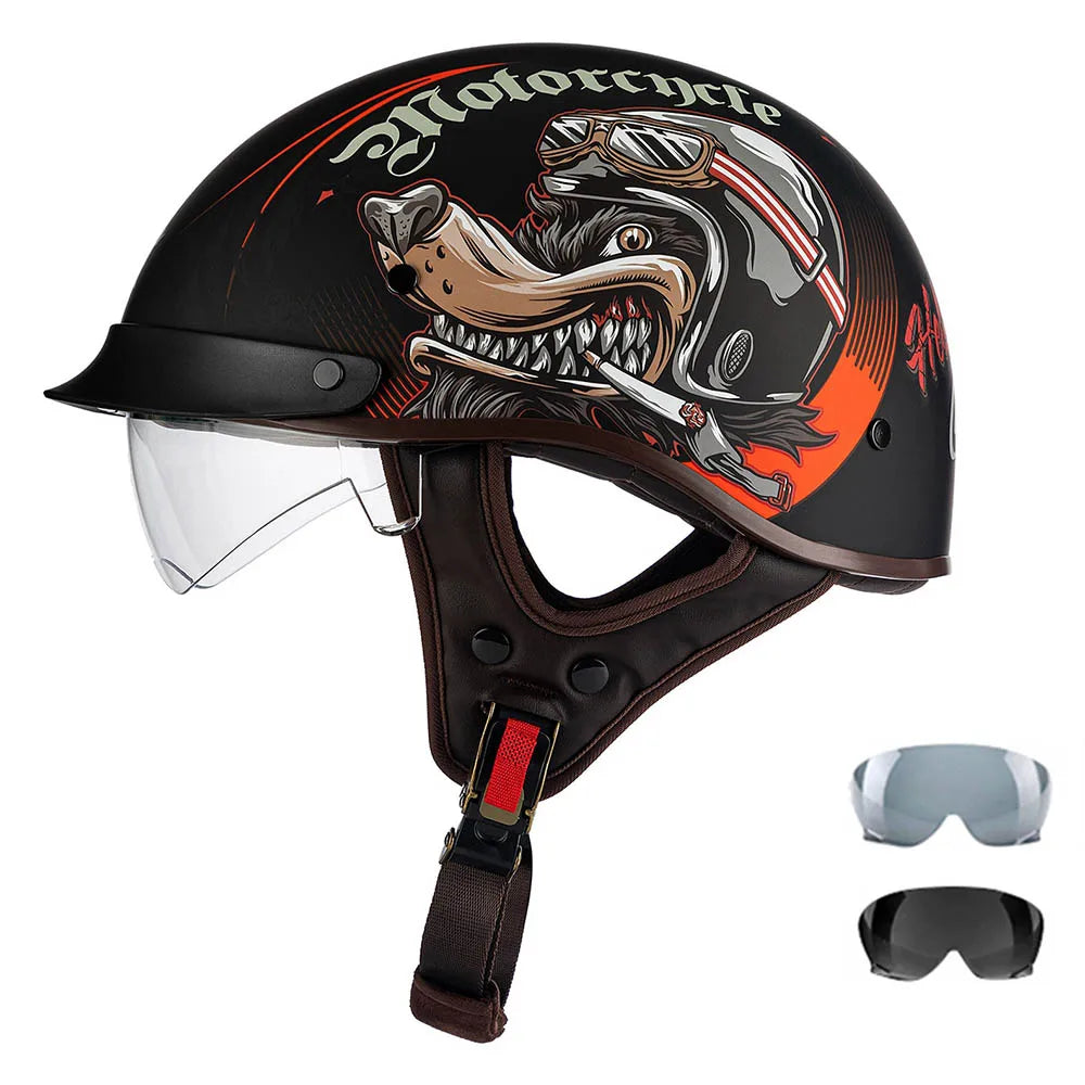 Motorcycle Half Helmet Four Seasons Helmet Summer Sunscreen Retro Fashion Helmet Men and Women Cycling Helemt ABS material