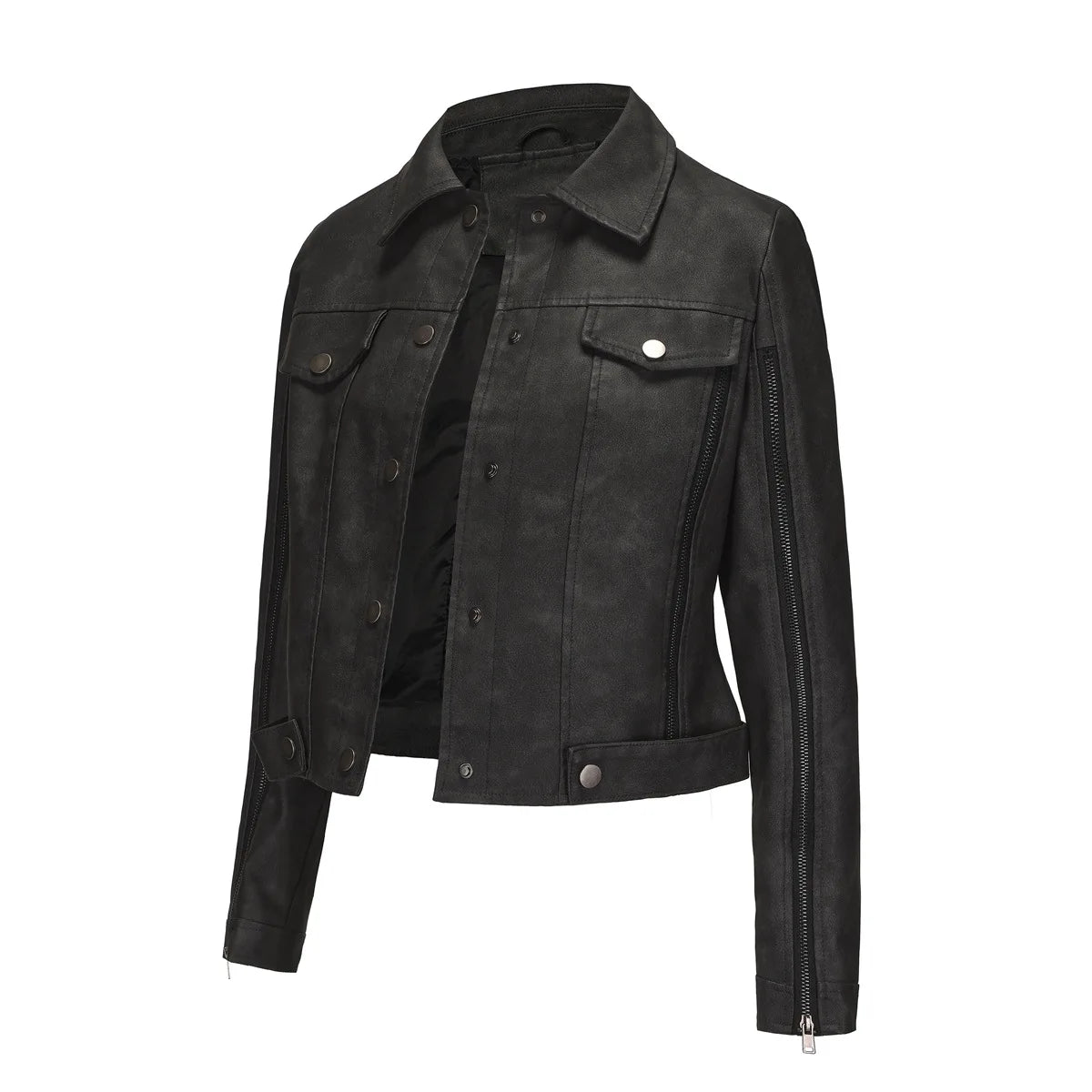 Fashion zipper motorcycle jacket long sleeved cardigan popular jacket spring and autumn thin leather jacket women's clothing