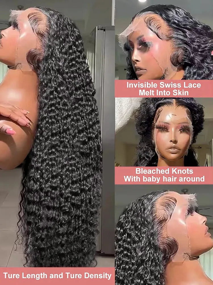 250 Density 30 40 Inches HD Deep Wave 13x6 Curly Lace Front Human Hair Wig Wet Wavy Water Wave Lace Frontal Wigs For Black Women