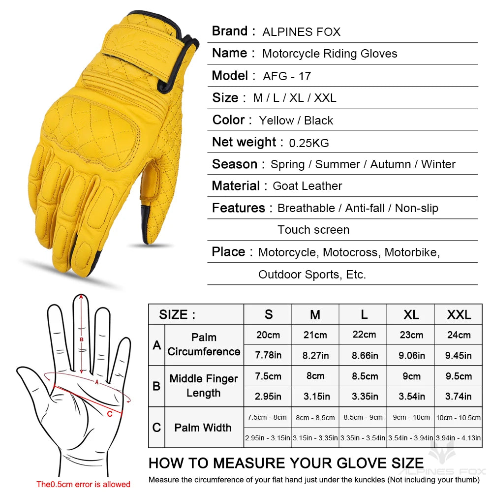 Retro Motorcycle Gloves Real Leather Full Finger Black Yellow Men Women Protective Gear Motorbike Glove Touch Screen Guante Moto