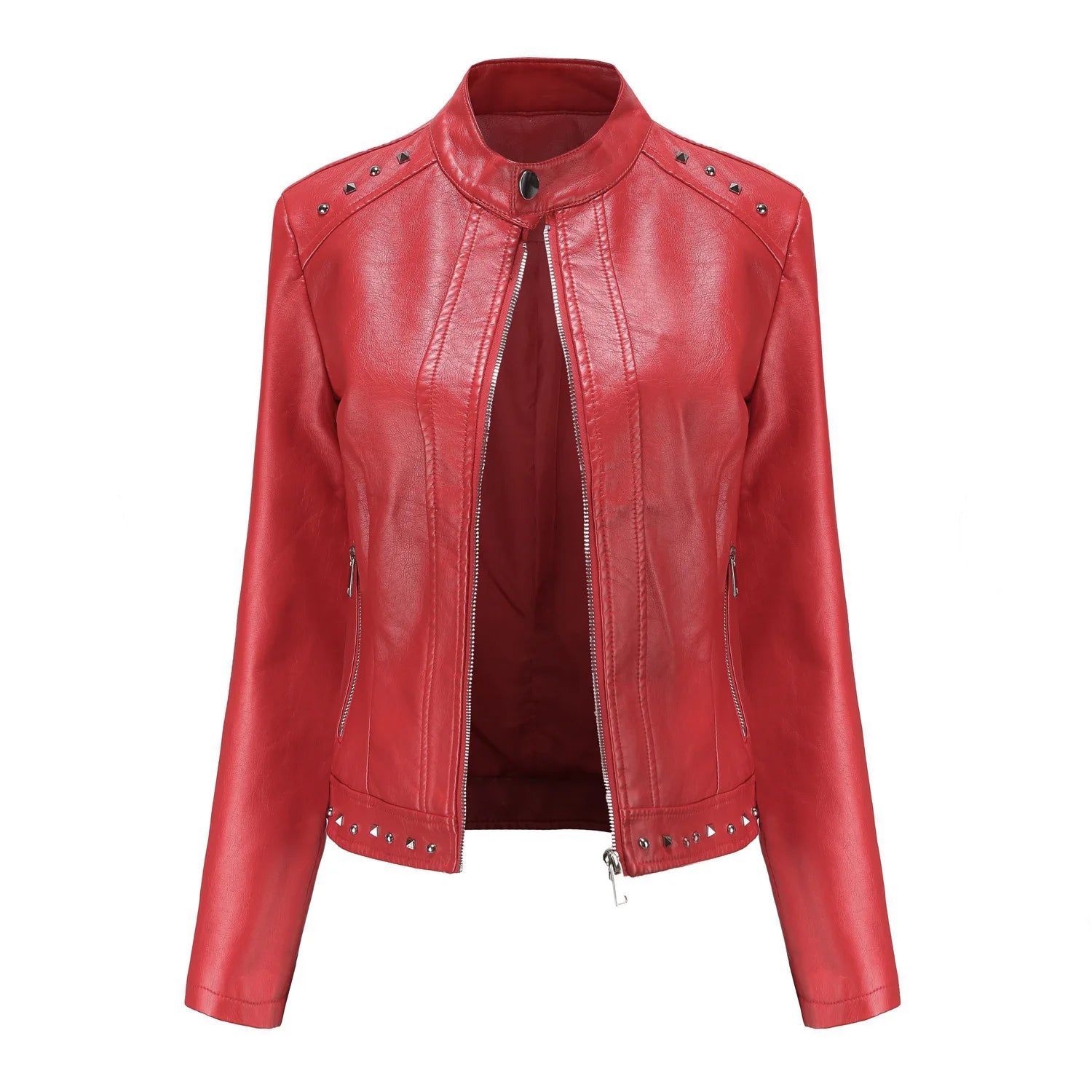 2026 Zipper leather jacket motorcycle topThis year's trend Women's , Rivet Coat,Spring coat zipper women's clothing
