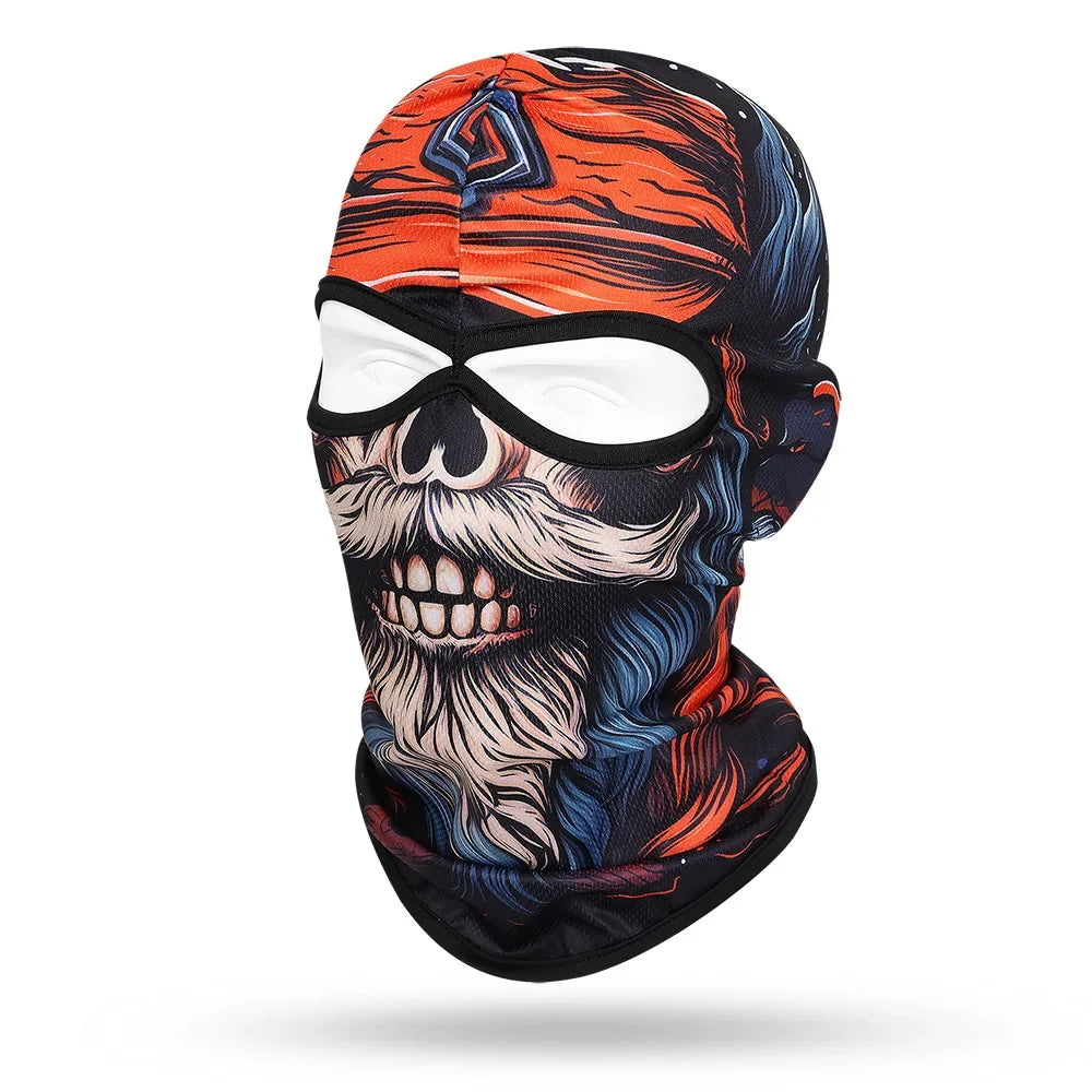 Motorcycle Balaclava, Beard Old Men Skull Print Full Face Cap, Biker Masks, Motorbike Helmet Hat, Cycling Headgear, 2 Holes,