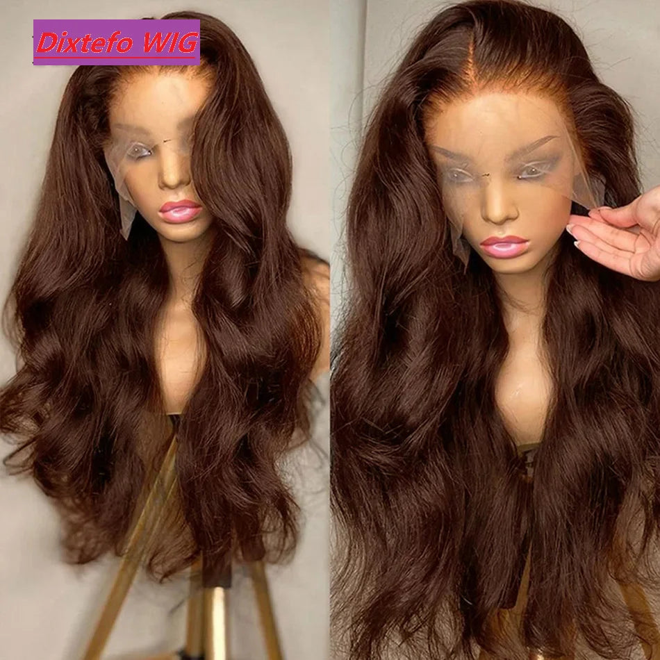 220Density HD Chocolate Brown 13x4 Body Wave Lace Front Wig Brazilian 13x6 Lace Frontal Wigs For Women Remy Human Hair Wig