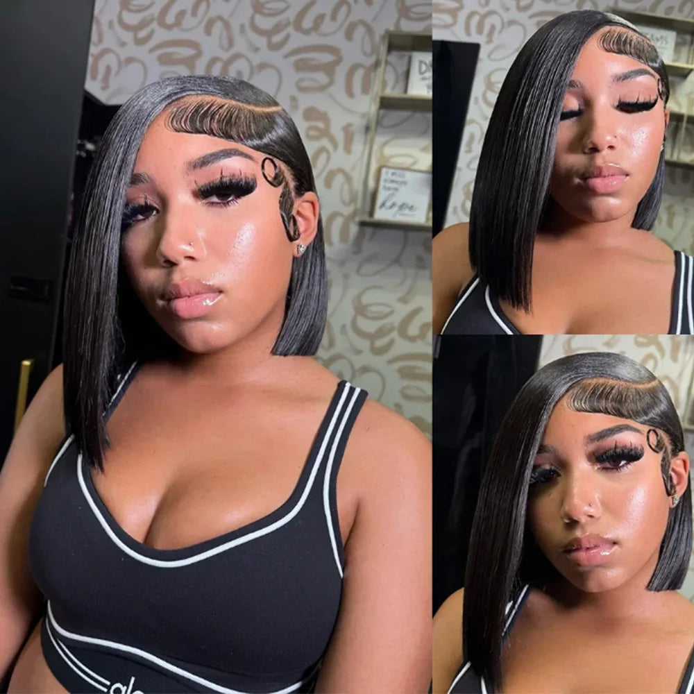13x4 HD Lace Frontal Short Bob Wig Human Hair Wear and Go Wigs for Women 220 Density Pre Plucked Wigs with Baby Hair 8-14 Inches