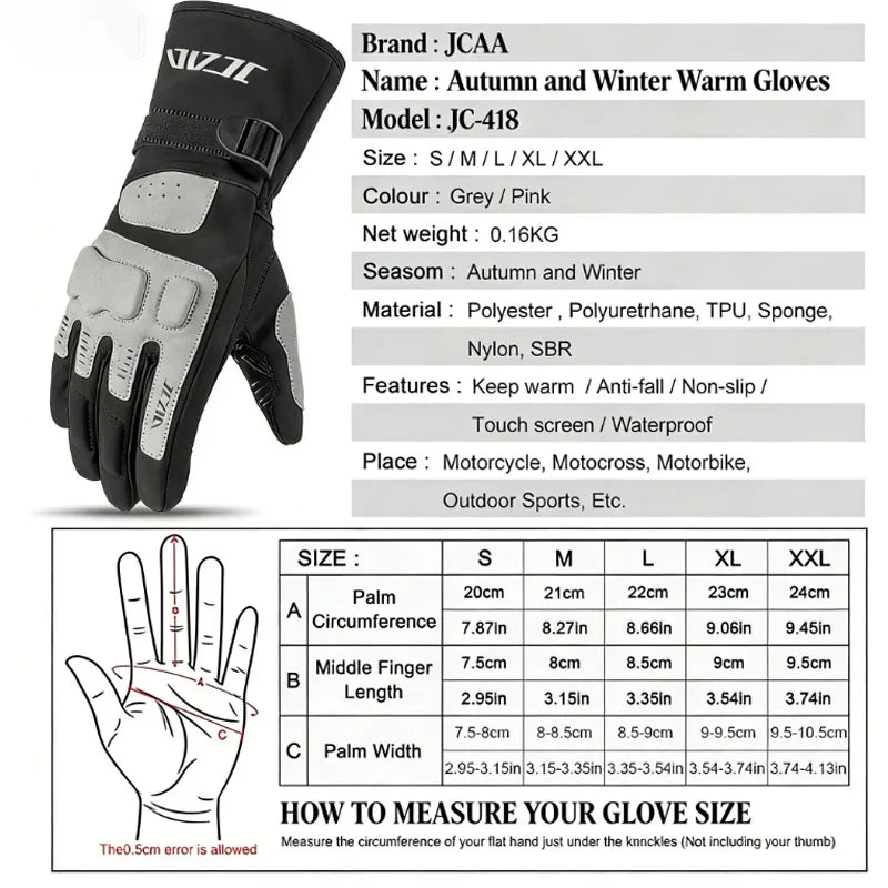 JCAA Winter Thermal Motorcycle Gloves Waterproof Windproof Warm Glove for Motorbike Riding Racing Moto Cross Cycling Accessories