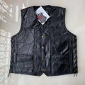 Motorcycle Vest Men's Stitching Sheepskin Leather Waistcoat V-Neck Street Style Cool Motorcycle Jacket Motocross Equipment