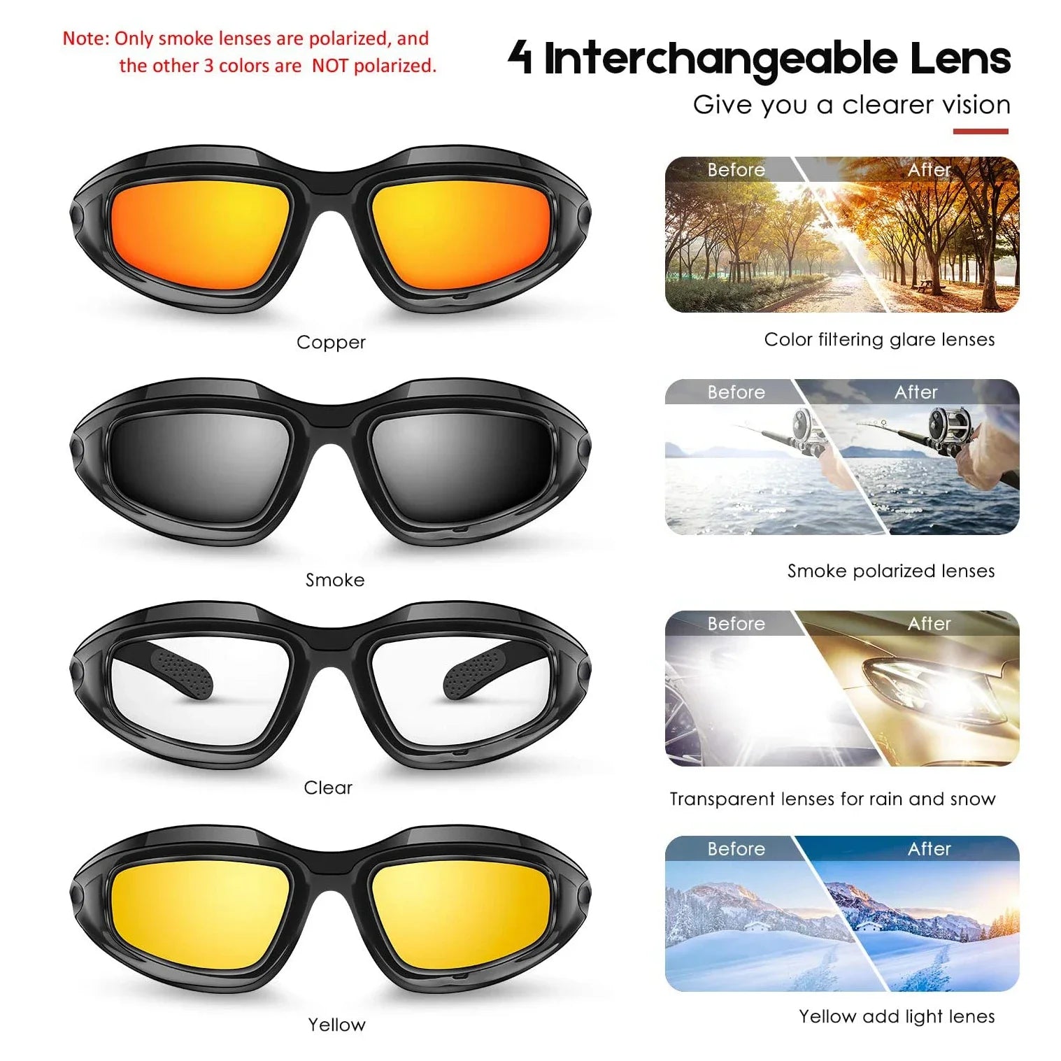 Tactical Polarized Glasses Sunglasses with 4 Lens Kit for Outdoor Sport Motorcycle Riding Hiking Fishing Hunting