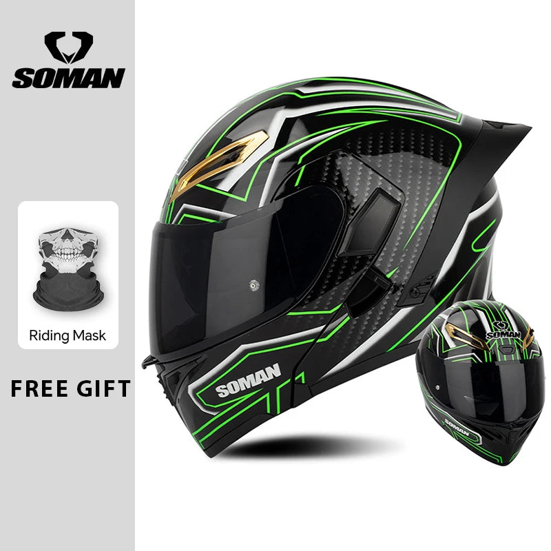 Unisex DOT Approved Dual Visor Flip Up Motorcycle Helmets Racing Full Face Helmet Double Lens Modular Riding Flip-up Helmet