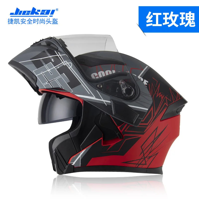 NEW Bluetooth Helmet Flip Up Visor Dual Lens Casco Moto Cool Motorcycle Helmet Full Face Casco Black Motorbike Helmets Modular