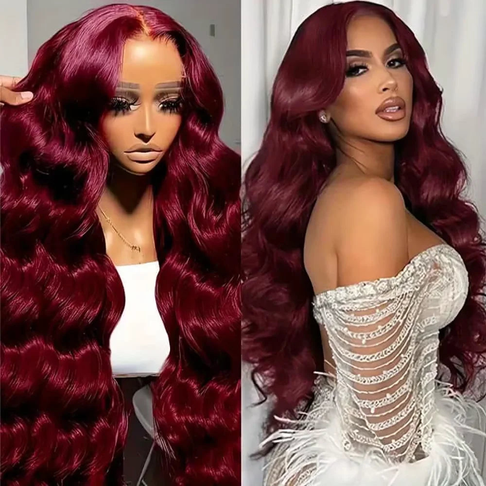 220 Density 99j Burgundy 13x6 HD Lace Frontal Human Hair Wig Body Wave 13x4 Transparent Lace Front Brazilian Wigs For Women