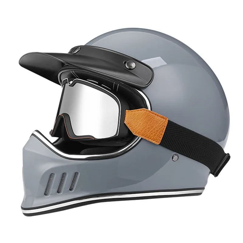 Vintage Full Face Motorcycle Motocross Helmet ABS Shell Lightweight Casque High Quality Casco Moto Four Seasons Cruise