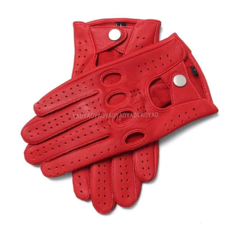 Male Spring 2025 New Leather Gloves Men Top Quality Pure Goatskin No Lining Unlined Breathable Driving Full Finger Mittens