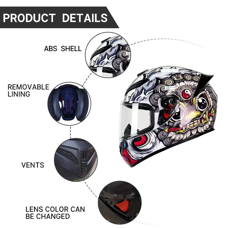 Latest Personalised Design Grey Wolf Pattern Motorcycle Full Face Helmet DOT Approved Possess Unmatched Comfort Thrilling Rides