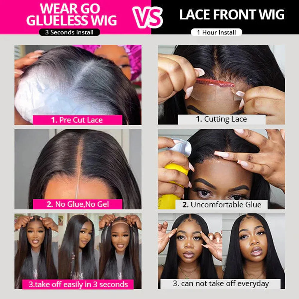 Wear And Go Short Bob 13x6 HD Transparent Deep Wave Lace Frontal Wig, 250 Density Full Thick Kinky Curly Glueless Ready To Go 10A Virgin Human Hair Wigs Tangle Free Pre Plucked Bleached Knots Natural Hairline Wigs For African American Women Daily PartyUse