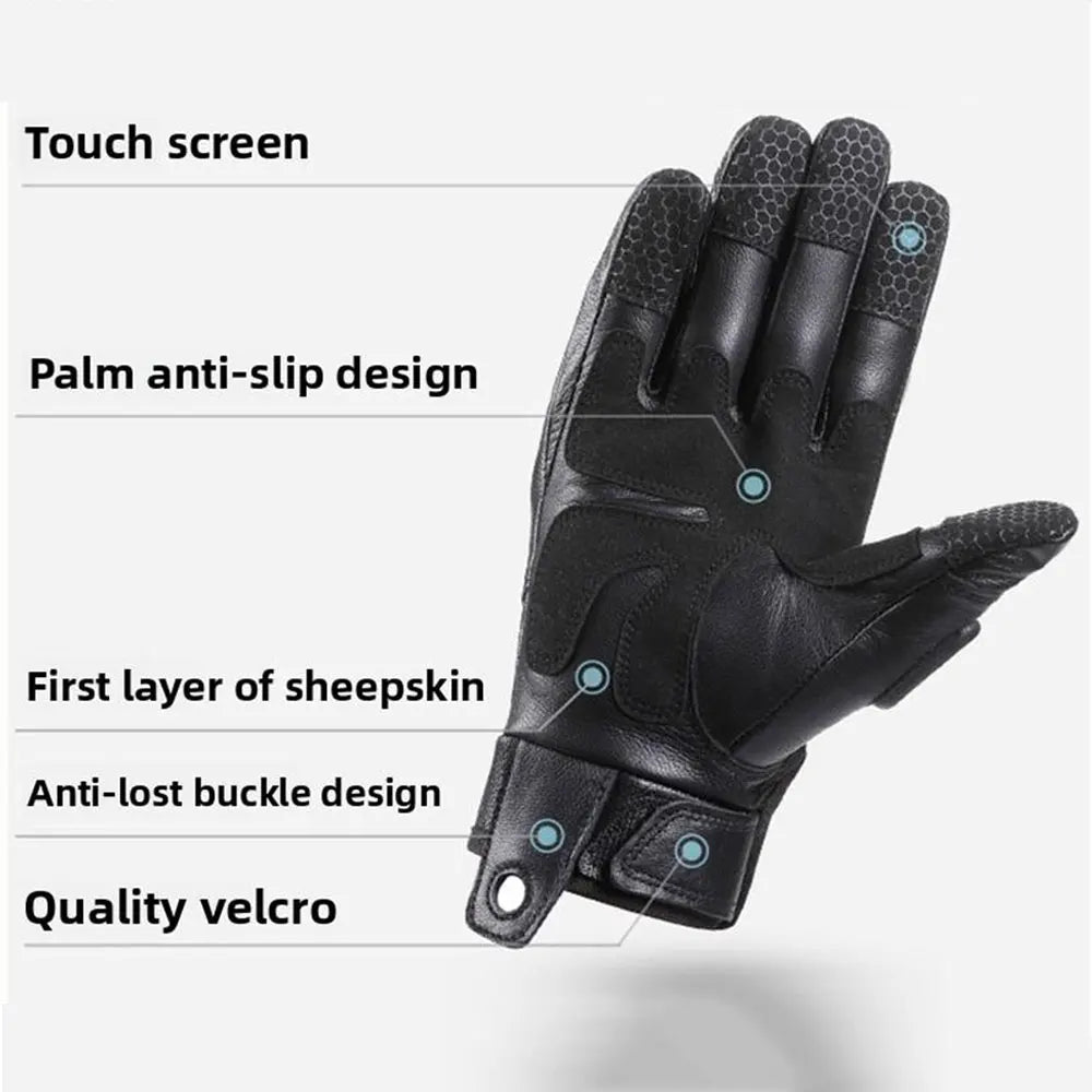 Leather Motorcycle Gloves Full Finger Touch Screen Guantes Moto Motorbike Riding Gloves Wear-resistant Motocross Gloves
