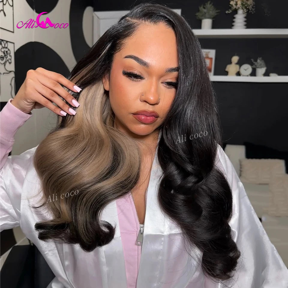 Ash Blonde Highlight Body Wave 13x4 13x6 Lace Frontal Human Hair Wig Brazilian 180 Density Highlight Human Hair Wigs for Women