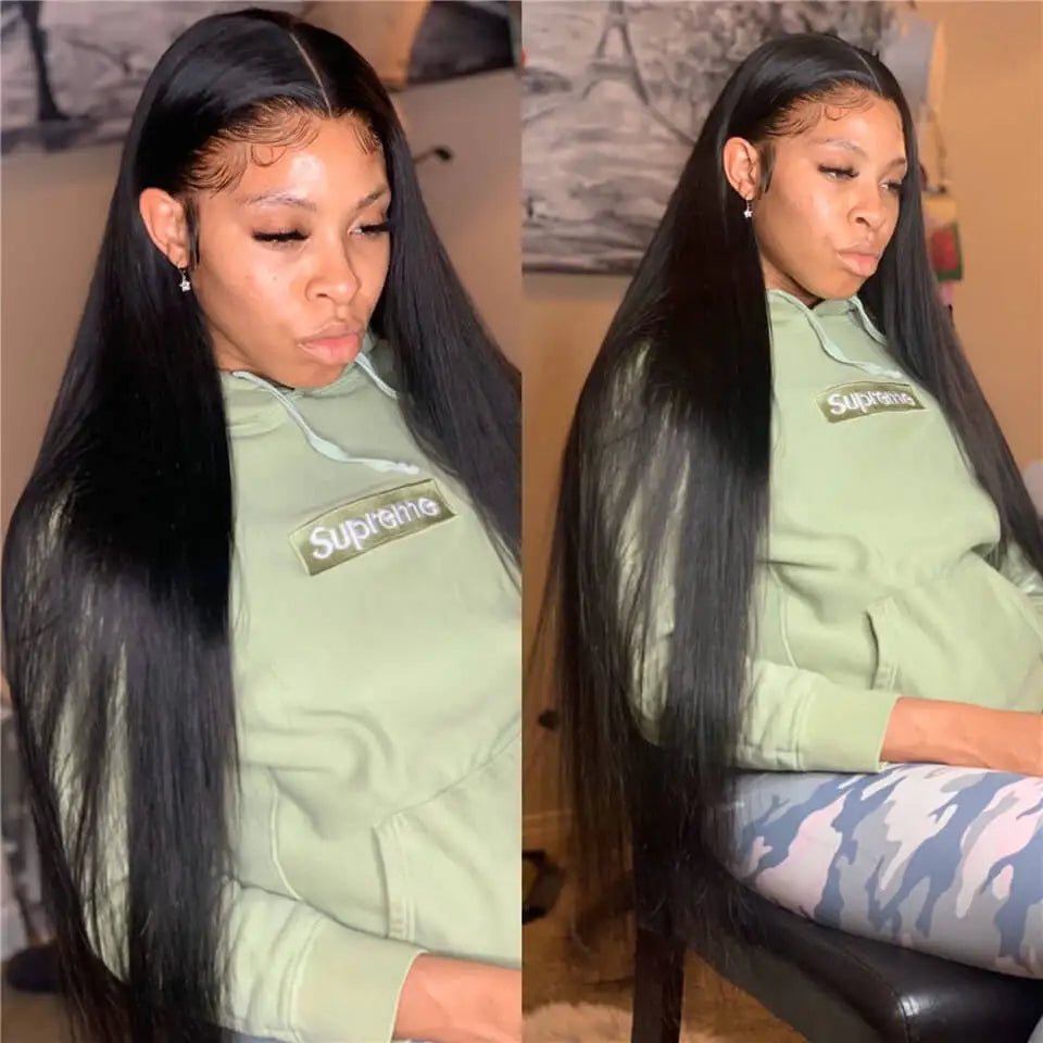 30 40 Inch Bone Straight 13x6 HD Lace Frontal Wigs Pre Plucked Brazilian Transparent Lace Front Human Hair For Women 200 Density
