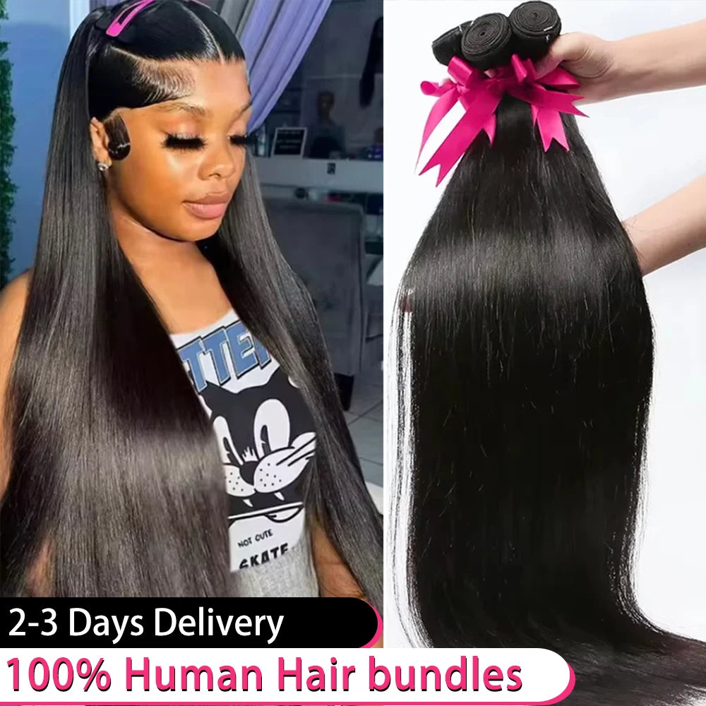 30 40 Inch Bone Straight Human Hair Weave Bundles 16A Brazilian Natural Color 1 3 4 Pcs Real Raw Human Hair Bundles Extensions