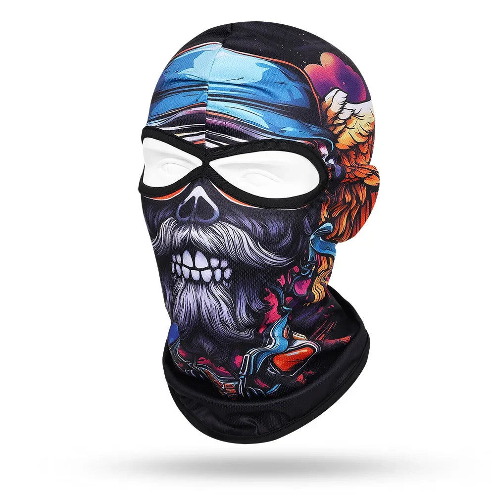 Motorcycle Balaclava, Beard Old Men Skull Print Full Face Cap, Biker Masks, Motorbike Helmet Hat, Cycling Headgear, 2 Holes,