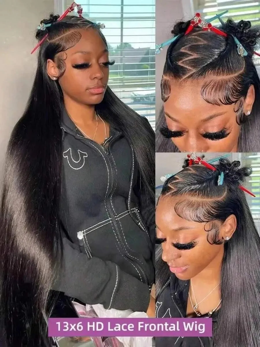 40 42Inch Human Hair Wigs Straight 13x4 13x6 Hd Transparent Lace Front Wigs Silky Straight Human Hair Pre Plucked With Baby Hair