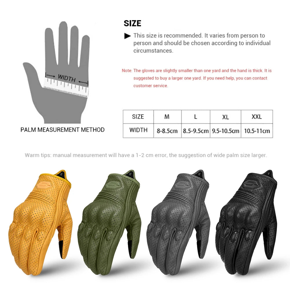 Motorcycle Gloves Summer Breathable Leather Motocross Gloves Men Retro Biker Cycling Gloves Touch Screen Motorbike Riding Gloves