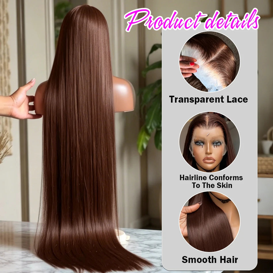 HD Chocolate Brown 13x4 Straight Lace Front Wig Brazilian 13x6 Lace Frontal Wigs For Women 100% Remy Human Hair Wig Pre Plucked