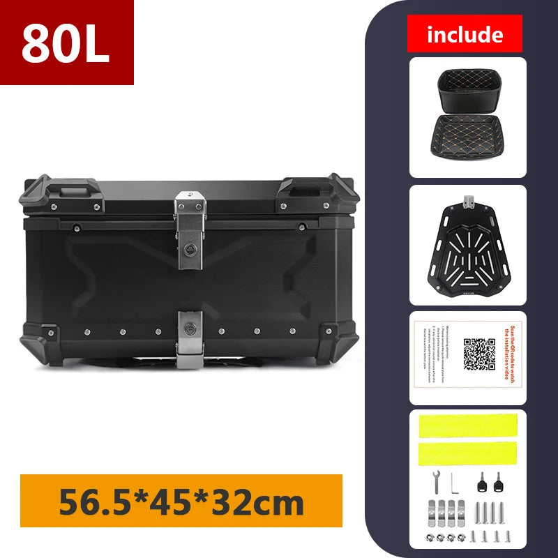 Aluminum Motorcycle Box 45L 55L 65L 80L Motorcycle Rear Luggage Box Helmet Travel Storage Case Moto Top Box Universal Waterproof