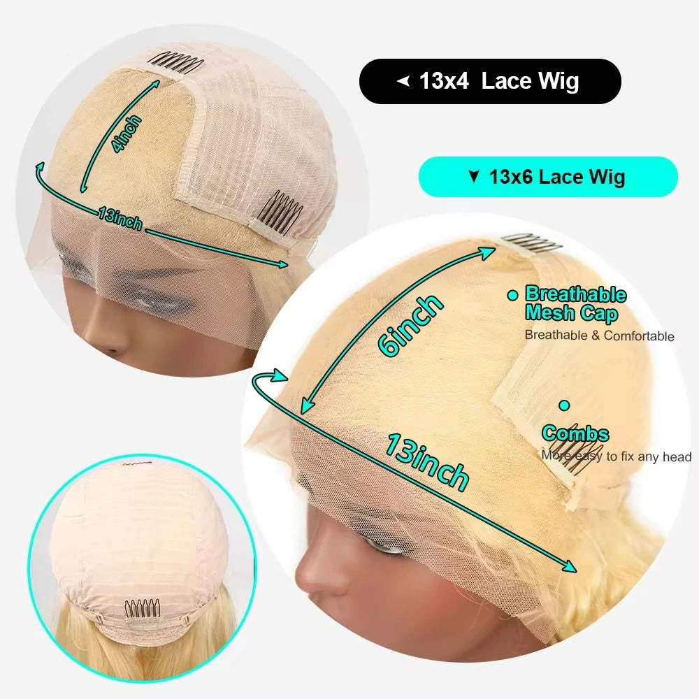 613 Blonde Bone Straight Human Hair Wigs 13x6 HD Transparent Lace Frontal Lace 250 Density Brazilian Pre Plucked Front Wigs