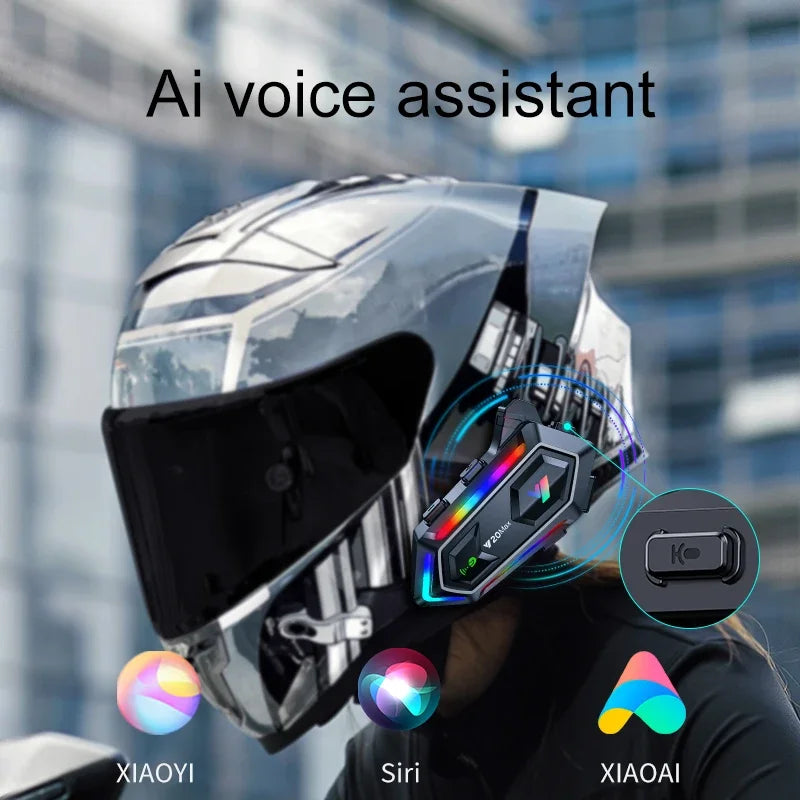 Y20 MAX Motorcycle Helmet Intercom V5.3 Hands Free Call Kit 1000mAh For 2 Rider Intercomunicador Moto Interphone Music Player